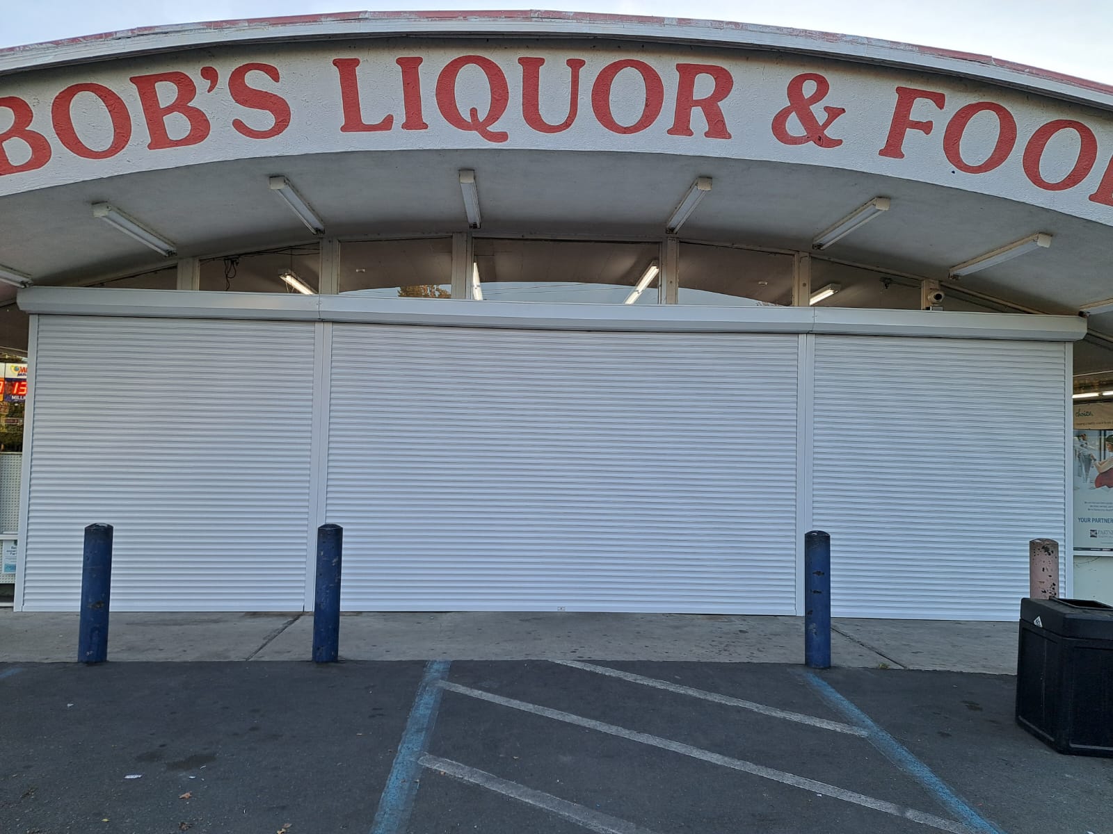 Exterior rolling security shutters installed at a Benicia, California commercial property