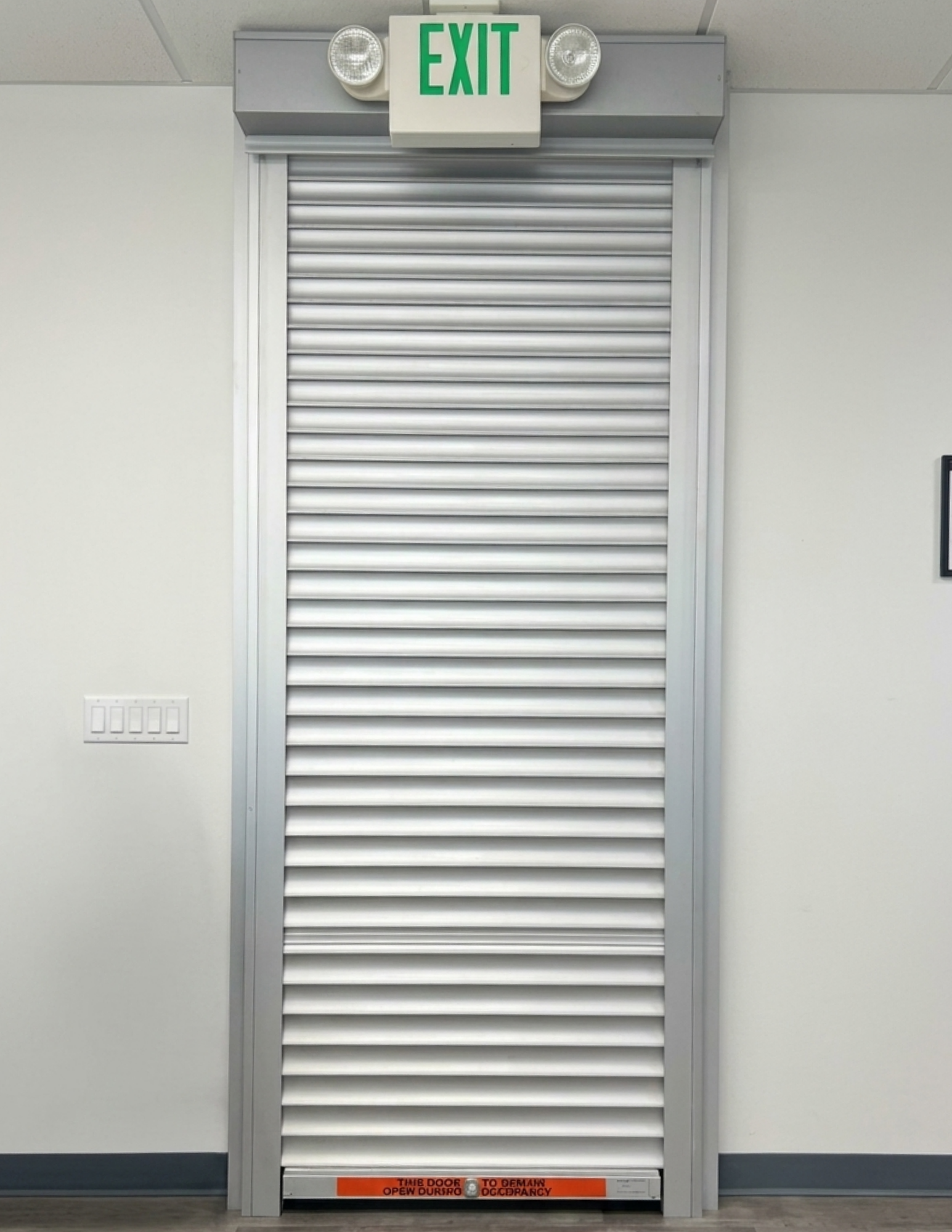 Interior rolling security shutters at a Tracy, California commercial property