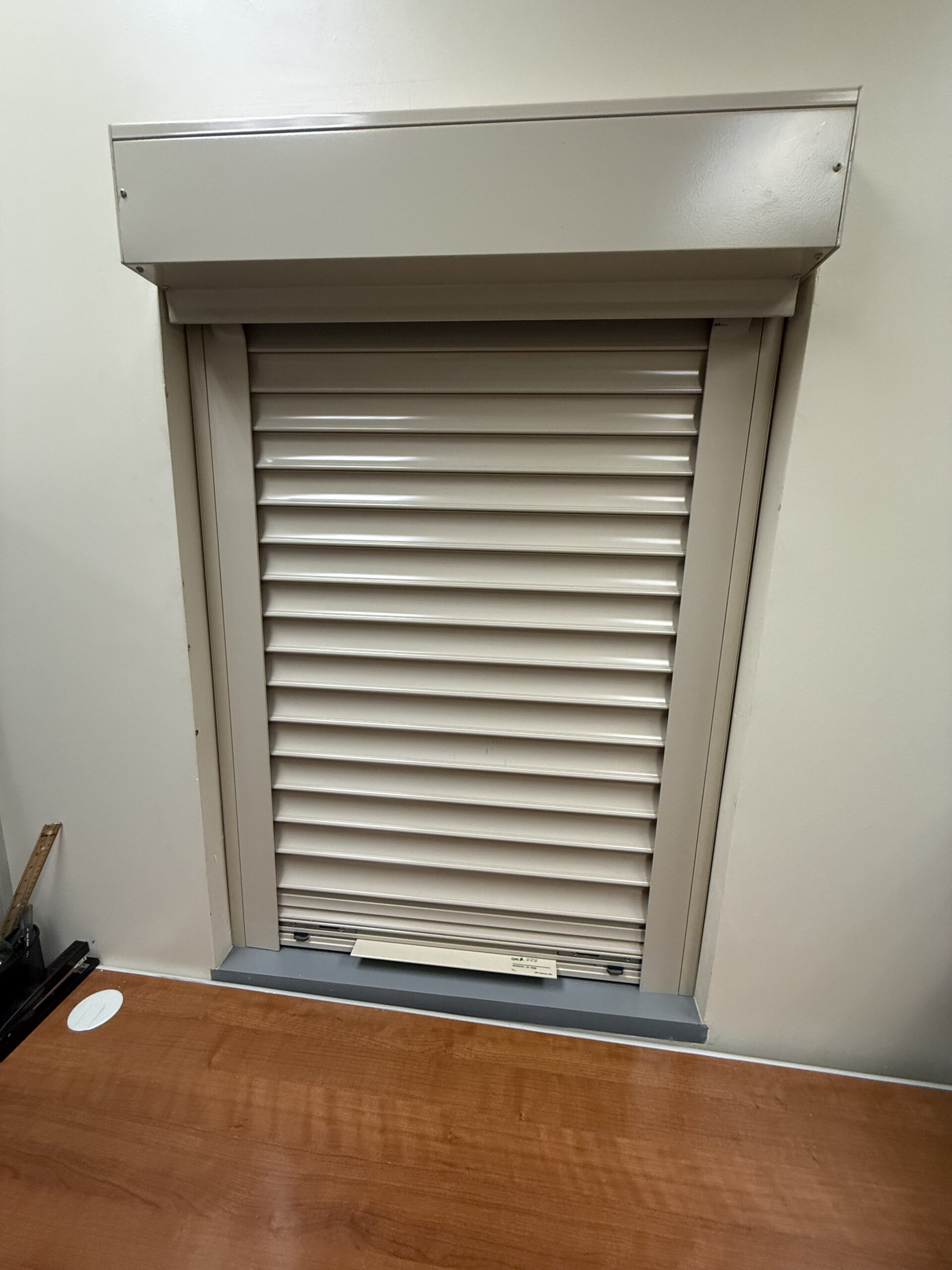 Interior rolling security shutters installed at a Fresno, California commercial property